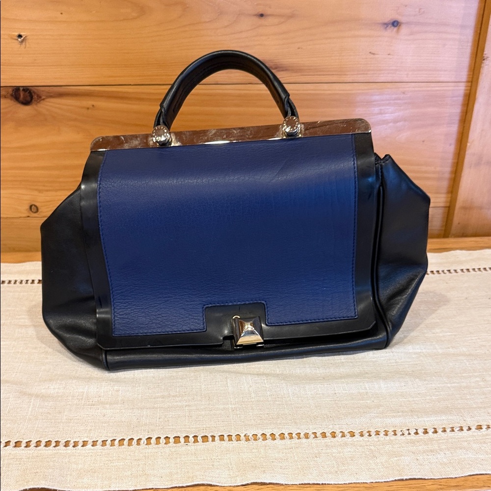 Furla Black/Blue Leather Cortina Top Handle Bag